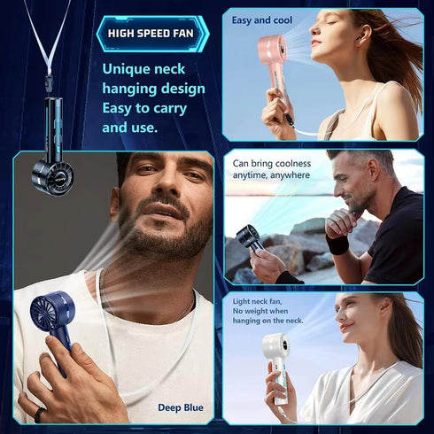 2pcs portable handheld fan personal fan portable neck fan small rechargeable fan usb mini small fan high speed motor lasts 4-16 hours 4-speed lany...