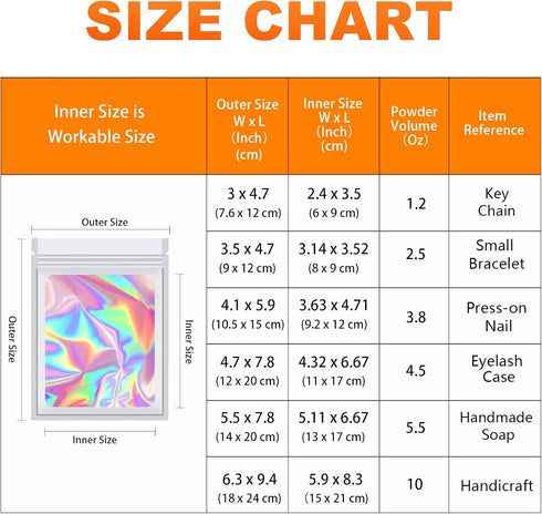 100 Pieces Resealable Mylar Bags, Small Holographic Packaging Bags, Smell Proof Mylar Bags for Food Storage/Jewelry/Eyelash for Small Business (Wh...