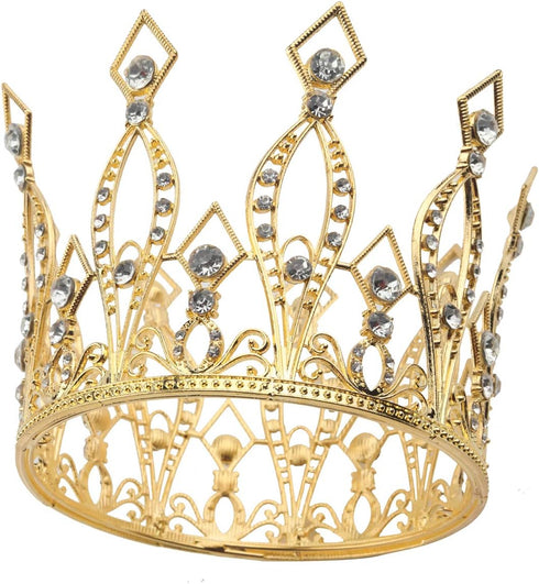 JANOU Crown Tiara Cake Topper Crystal Children Hair Ornaments for Wedding Birthday Baby Shower Party Cake Decoration (Gold)...