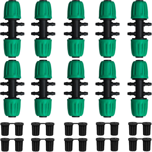 Drip Irrigation Fittings, 10 Pcs Lock Barbed Tee for 1/2 to 1/4 Inch Vinyl Tubing, Drip Line Parts 6-Way Tees Irrigation Connectors for Drip Sprin...