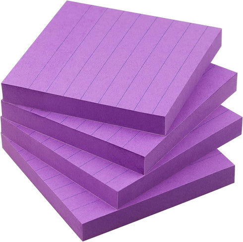 Lined Sticky Notes 3x3 Sticky Notes with Lines Self-Stick Notes Bright Color 4 Pads 90 Sheets/Pad (Purple)...