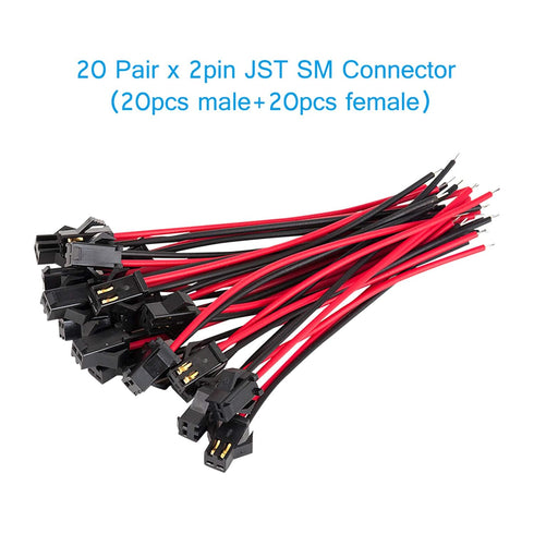 JST SM Connector 40 Pack, VANDESAIL SM 2Pin Jack Plug Male to Female Wire Connector Adapter Electrical Cable for LED Light Strip 20 Pairs 10CM (JS...