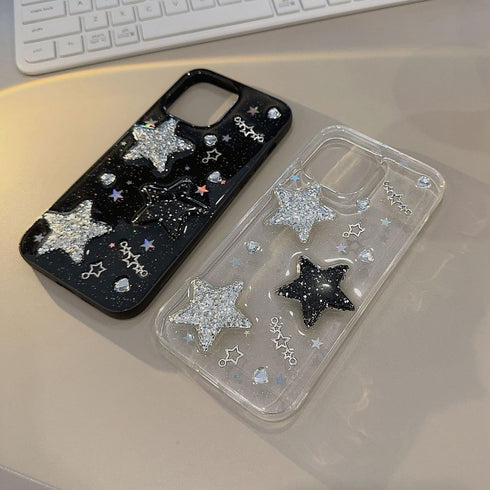 for iPhone 15 Plus Case Bling Stars 3D Hearts Diamond Twinkle Star Glitter Spark Luxury Girly Aesthetic Personalized Design for Women Girls Teens ...