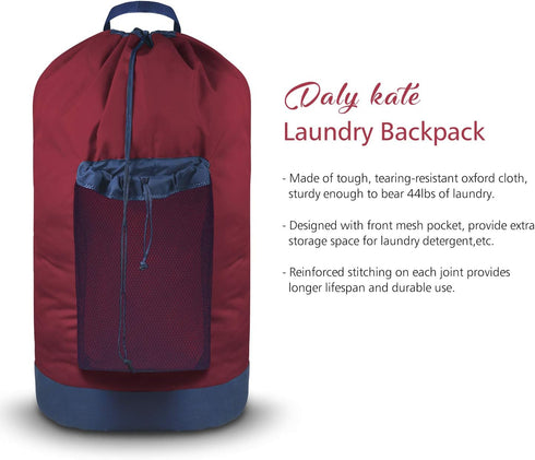 Dalykate Backpack Laundry Bag, Laundry Backpack with Shoulder Straps and Mesh Pocket Durable Nylon Clothes Hamper Bag with Drawstring Closure Red...
