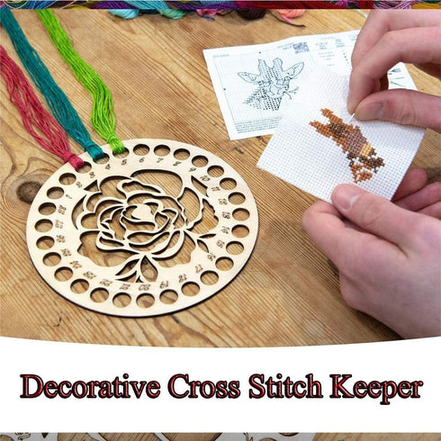 Wooden Embroidery Floss Organizer Cross Stitch Thread Holder Storage Tool Floral Round Thread Organizer Handmade DIY Sewing Art Crafts...