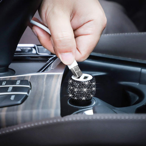 Dual USB Car Charger,SAVORI Car Adapter Bling Bling Rhinestones Crystal Car Decorations for Fast Charging Car Decors for iPhone Xs Max X Plus, iPa...