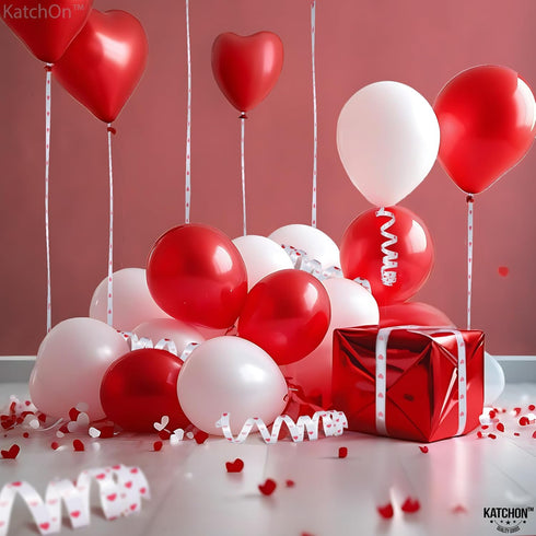 KatchOn, Red Valentines Day Ribbon -100 Yards | Valentines Ribbons for Crafts | Red Heart Ribbon for Crafts | Red Heart Curling Ribbon for Valenti...