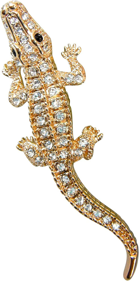Navachi 18k White Gold Plated White Crystal Crocodile Alligator Az7262 Brooch Pin...