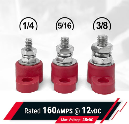 MGI SpeedWare 3/8" Bolt Power Junction Post for 12V 24V Automotive and Marine Battery Accessories Connections, 165 AMP, Stainless Steel Stud with ...