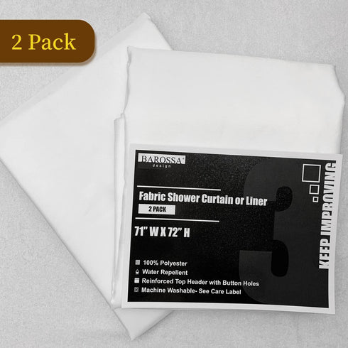 2-Pack Fabric Shower Curtain Liners Lightweight - White Cloth Shower Liners with Magnets, Washable & Water Repellent, 12 Button Holes, Hotel Quali...