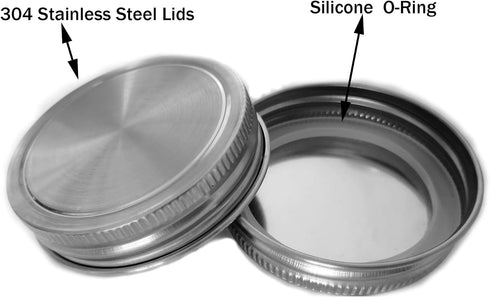 Stainless Steel Mason Jar Lids,12 Pack Polished Surface,Reusable and Leak Proof,Storage Caps with Silicone Seals for Regular Mouth Size Jars (12-P...