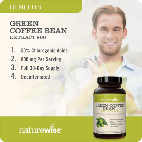 NatureWise Green Coffee Bean Extract - Pure Green Coffee Bean Capsules 800mg with 50% Chlorogenic Acid Support for Weight Goals, Energy, and Antio...