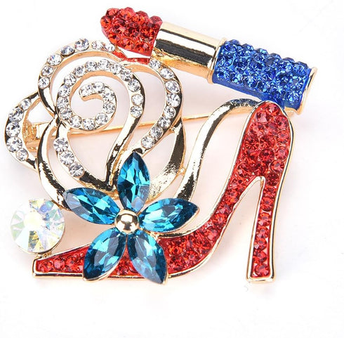 Lip Stick and High Heel Brooch for Women's Fashion Crystal Brooch Pin...