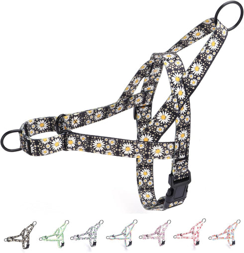 No Pull Dog Harness - Easy Walk for Small, Medium, and Large Pets - Floral Pattern Female Safety Nylon Training Dog Harness - Flowers Design - Lar...
