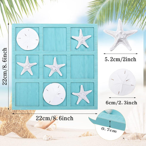 Sumind Tic Tac Toe Game Beach House Decor Wood Coastal Decor Board Game Beach House Present Multilayer Board for Home Beach Starfish Decor(Blue)...