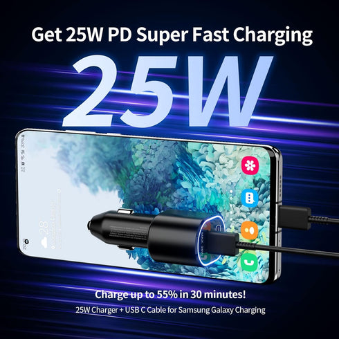 USB C Car Charger for iPhone 15 Pro Max 14 13 Samsung S24 Ultra S23 FE A53 A54 Fast Charging Type C Cable 3ft PD 25W QC 15W USB C to USB C Cable C...