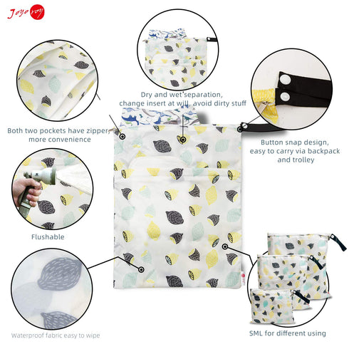 Joyo roy 3Pcs Wet Dry Bag Baby Wet Bags for Pump Parts, Cloth Diapers, Wet Suits, Swimsuits, Travel Dirty Clothes, Waterproof Pouches for Organiza...