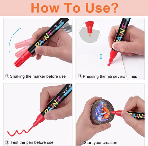 IVSUN Paint Pens Paint Markers,20 Colors Oil-Based Waterproof Paint Marker Pen Set, Never Fade Quick Dry and Permanent, Works on Rocks Painting, W...