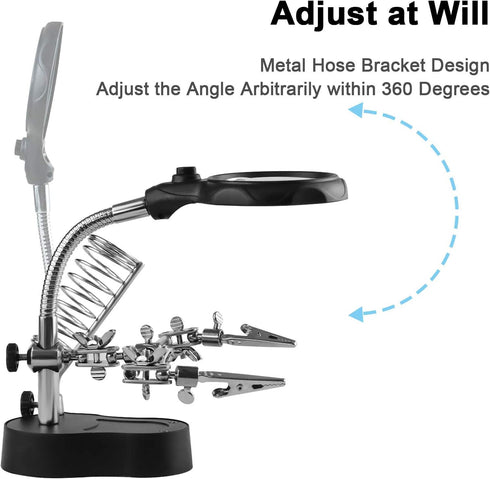 Helping Hands Magnifying Glass Soldering Station, LED Lighted 3.5X 12X Magnifier with Auxiliary Clips Alligator Clamp for Miniatures Projects,Mode...