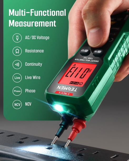 TSM-192 Handheld Digital Multimeter, Voltage Tester with Leads, Voltmeter Measures Phase, NCV, AC/DC Voltage, Resistance, Continuity & Live Wire f...
