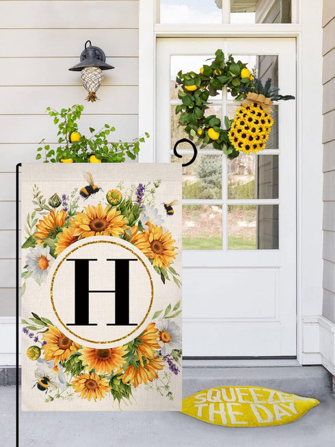 Monogram Letter H Garden Flag Summer Sunflower 12x18 Vertical Double Sided Spring Floral Bee Outside Decorations Small Burlap Family Last Name Ini...