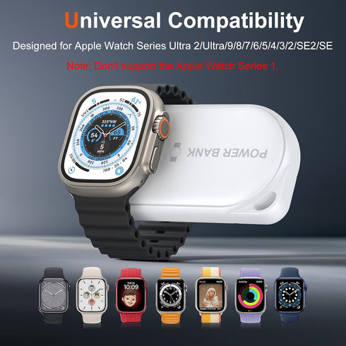 Facbiny Portable Wireless Watch Charger, 1200mAh Keychain Wireless Power Bank with Type A-C Cable, Travel for Apple Watch Series 9/8/7/6/5/4/3/2/S...