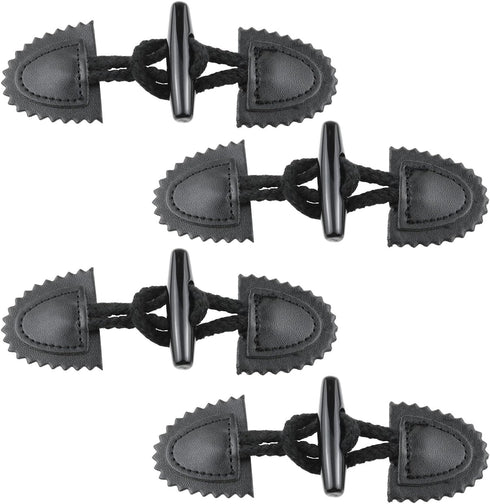 Haidong Sew-On Toggle with Wooden Horn Button Leather Button Black Toggle Button DIY Sewing Button Accessories (Black) -4PCS...