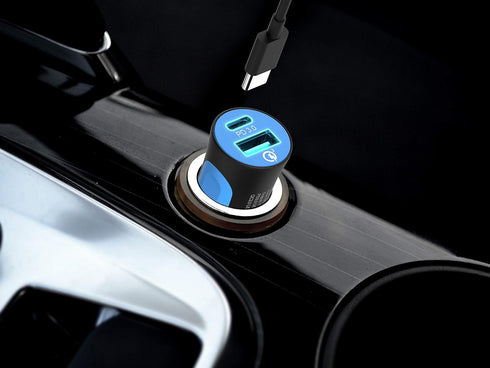 RapidX X2PD 30W USB-C PD Compact & Fast Dual Car Charger iPhone 14/13 / 12/11 / X / 8, Samsung Galaxy S22 S21 S20 S10 Note - Blue...