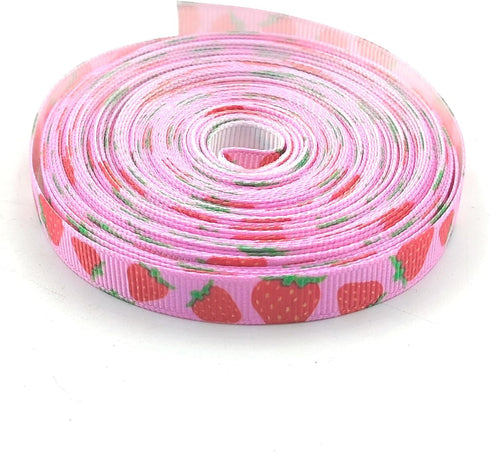 10 Yards Summer Strawberry Grosgrain Ribbon Fruit Print Ribbon for Gift Package Wrapping DIY Crafts Hair Bow Clips Making Wedding Holiday Party De...