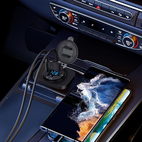 Linkstyle USB Car Charger Socket 12V, 30W Dual PD Type C & 18W QC3.0 Dual USB Charger Power Outlet Panel Waterproof Fast Charge Adapter with LED D...
