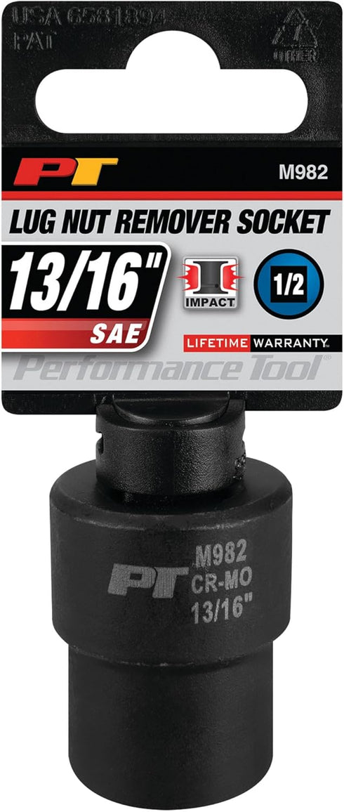 Performance Tool M982 Heavy Duty Impact-Grade CrMo Steel Lug Nut Remover with Oil Resistant Finish - Fits 13/16 & Rounded 21mm Bolts...