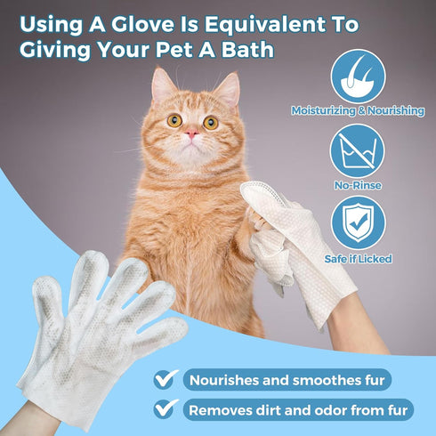 Extra Thick Pet Bathing Wipes for Dogs & Cats, Cleaning & Deodorizing Grooming Gloves, Nourish Fur Glove Wipes for Daily Care and Traveling, Rinse...