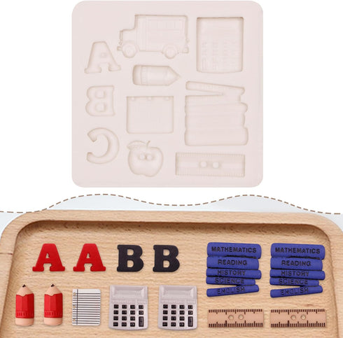 Back to School Polymer Clay Molds, 10-Cavity School Clay Earring Molds, Book Ruler Pencil Polymer Clay Molds for Jewelry Making, School Bus Calcul...