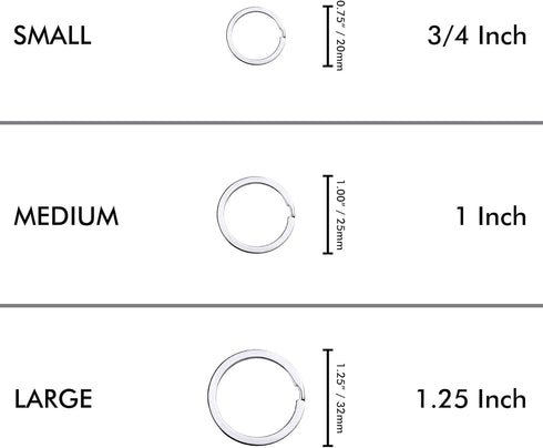 Flat Key Rings Key Chain Metal Split Ring 30pcs (Round 3/4 Inch, 1 Inch and 1.25 Inch Diameter), for Home Car Keys Organization, Nickel Plated Sil...