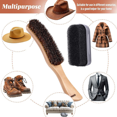 Horse Hair Brush with Sponge Cleaning and Hook,3PCS Hat Cleaning Kit,Felt Hat Brush for Cowboy Hat, Clothes, Shoes, Cap, Suits, Cashmere and Pet H...