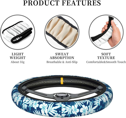 Hawaiian Hibiscus Flower Steering Wheel Cover Non-Slip Auto Steering Wheel Protector Car Accessories Universal Fit 15 Inches for Men Women...