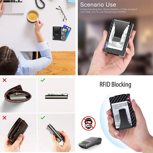 Carbon Fiber Wallet,RFID blocking anti-theft card ultra thin cash credit holder black,metal money clip lightweight high classic portable durable...