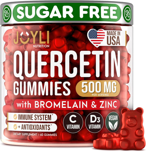 JOYLI Quercetin Gummies - Pure Quercetin with Bromelain Zinc Vitamin C & Vitamin D3 - Quercetin Supplement 500MG for Immune System & Allergy - Que...