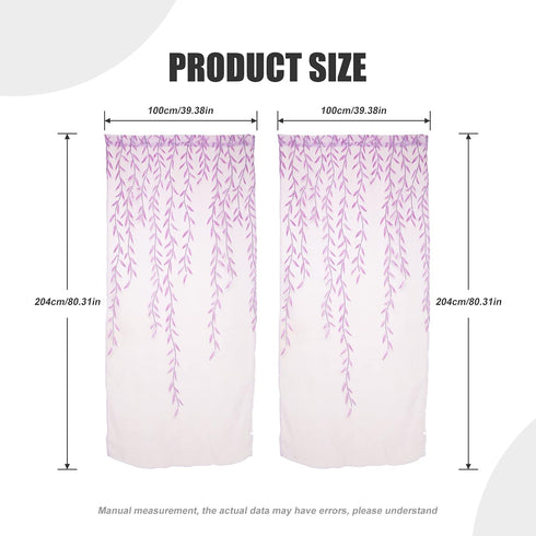 ICYANG Lavender Curtains Lilac Leaf Purple Vine Willow Tulle Room 78.6 x 39.3 Inch Sheer Drape Panel Valances for Living Room Bedroom Balcony Door...
