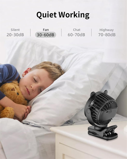 Clip on Fan, Rechargeable Portable Fan with 2000mAh Battery Operated, Small Fan with Powerful Clip Design, 3 Wind Speed, 360° Rotation, Ultra-Low ...