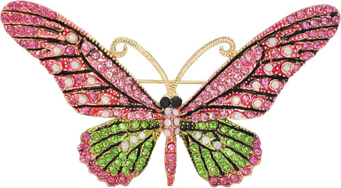 Gyn&Joy Gold Tone Pink Green Crystal Rhinestone Butterfly Pin Brooch...