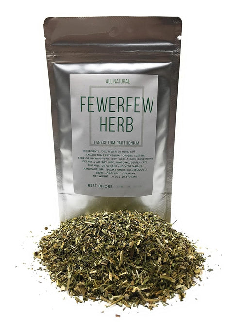 Fewerfew Herb from Austria - Natural, Cut & Dried Tanacetum Parthenium - Net Weight: 1oz/28.5g - Featherfew Featherfoil Flirtwort Bachelor's Butto...