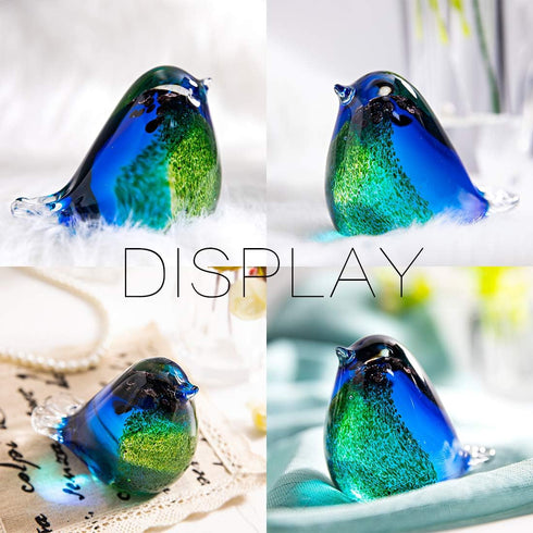 Qf Glass Bird Handmade Blown Glass Figurine Christmas, Birthday Gift Decorative Ornaments for Home Blue and Green Paper Weight...