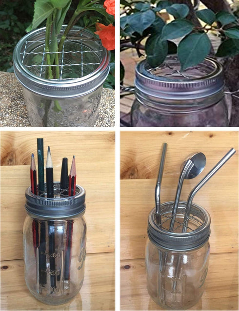 Black Metal Flower Frog Lid Insert Grid Organizer for Flower, Toothbrush, Pencils, Kitchenware, Crafts Arrangement Hold in Mason, Ball, Canning Ja...