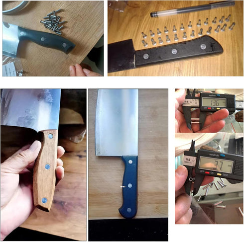 9 Sets Kitchen Knife Handle Screw Fixing Rivet Nuts Chef Knives Cutter Wooden Grip Screws Fastener Fixer Clip Nail Replacement Repair Stainless St...