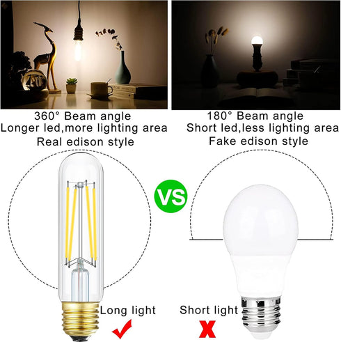Leools E26 LED Bulb 8W Equal 75 Watt Light Bulbs Neutral White 4000K E26 Edison Bulb AC120V 900lm Dimmable 5 Inch T10 led Bulb Tubular for Rustic ...