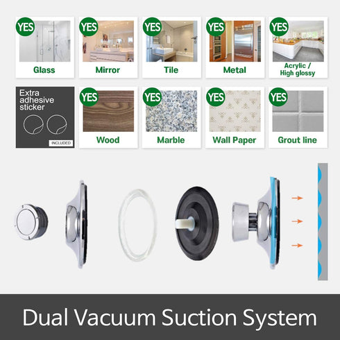 BATHBEYOND Shower Caddy Suction Cup Tier Shower Shelf - Adjustable Shower Caddy 400 Stainless Steel No-Drilling and Extra Adhesive Sticker for Mor...