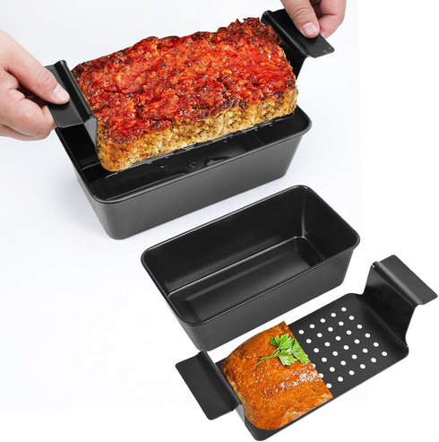 4 Pack Meatloaf Pan with Drain Tray, Nonstick Meat Loaf Pan with Drip Tray, 9x5 Inch Meat Loaf Pan with Insert Easy Removal Perforated, Bakeware P...