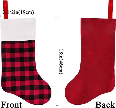 LimBridge Christmas Stockings, 6 Pack 18 inches Buffalo Plaid with Plush Cuff, Classic Stocking Decorations for Whole Family, Red and Black...