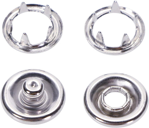 ONLYKXY 50 Sets 9.5mm/0.37inch Snap Buttons, Metal Ring Snaps, Snap Fasteners Kit, Hollow Prong Buckle (Silver)...